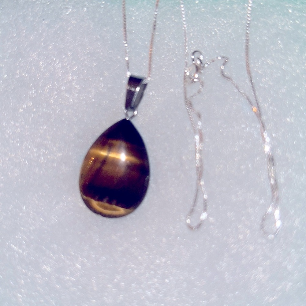 Boho hippie Tiger 🐅 Eye Sterling Silver Necklace 16” - Picture 2 of 8